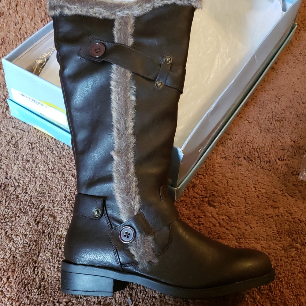 Brown leather boots